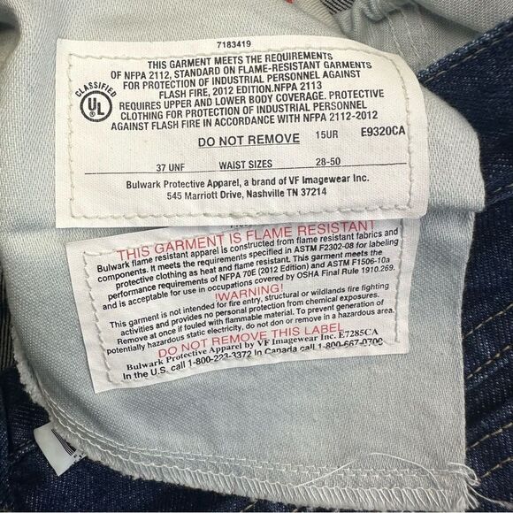Bulwark FR Jeans Mens 40x34 Blue Denim Flame Resistant Work Wear Straight Casual - Picture 12 of 13